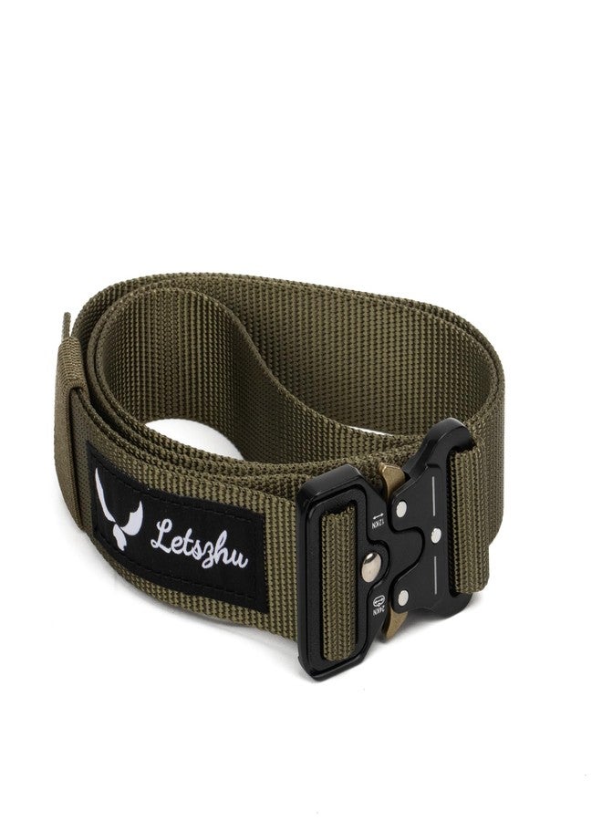 حزام Letszhu التكتيكي، حزام من النايلون بعرض 1.5 بوصة مزود بإبزيم سريع الفتح وخطاف MOLLE للاستخدام اليومي، والاستخدامات العسكرية، والمشي لمسافات طويلة، وأعمال التجهيز (لون أخضر عسكري) - Image 1